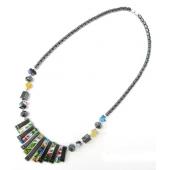 Millefiori Glass Bars and Hematite Bars Stone Beads Strands Necklace